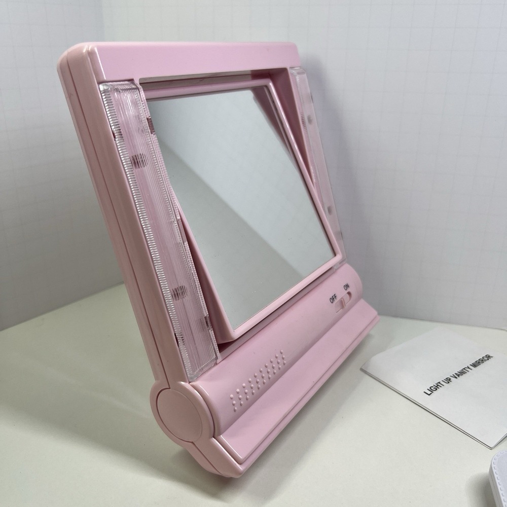 Lighted Vanity Mirror Pink Makeup‎ Mirror Folding Travel Light Up Y2K Handheld